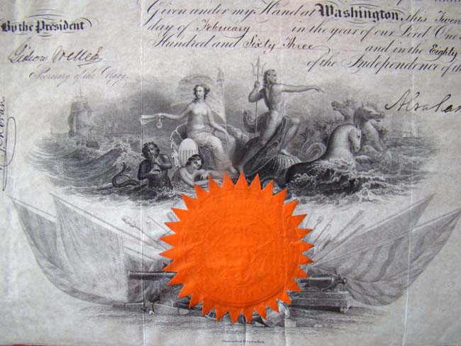 An historically important ABRAHAM LINCOLN signed Naval Commission for Capt. Joseph F. Green dated February 21, 1863. — image 4